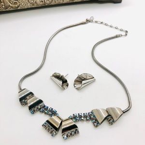 Vintage Blue Borealis Rhinestone Necklace & Earrings